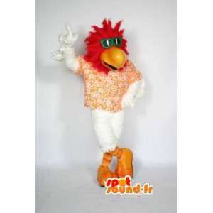 Mascotte d'oiseau fashion en chemise à fleurs et lunettes vertes - MASFR003034 - Mascotte d'oiseaux