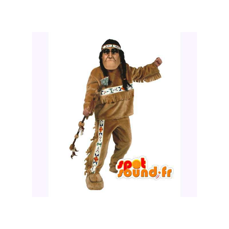 Mascote indiana com tranças - traje tradicional indiana - MASFR003035 - Mascotes homem
