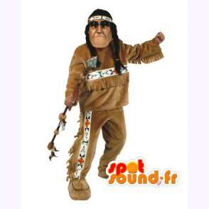 Indian mascot with braids - Traditional Indian Costume - MASFR003035 - Human mascots