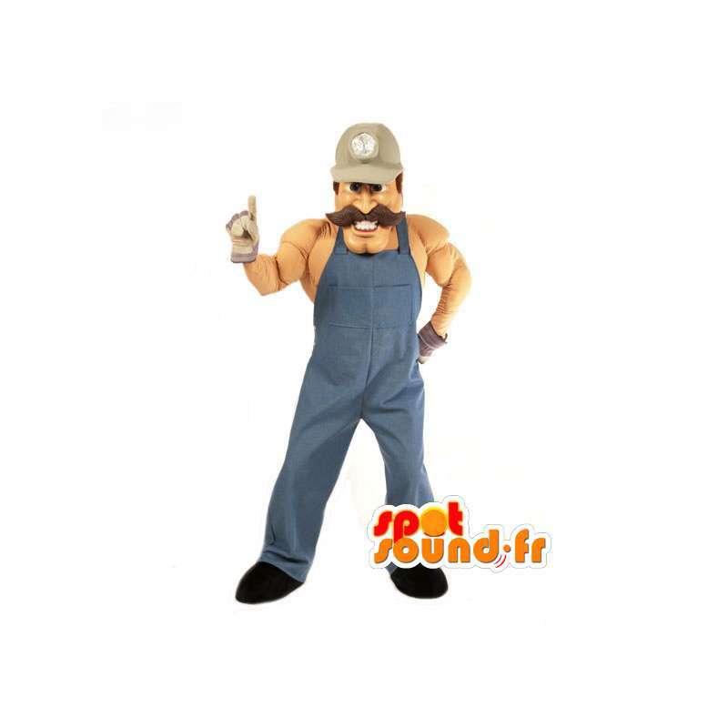Mascot handyman muscular e bigode - terno trabalhador - MASFR003037 - Mascotes homem