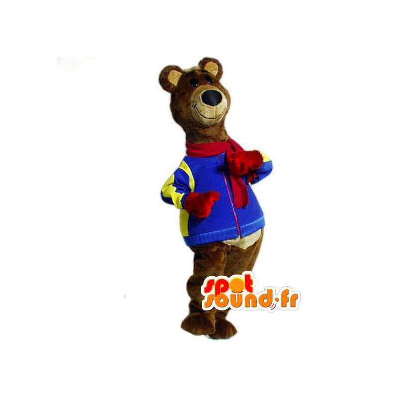 Mascota del oso marrón vestido con traje de invierno - Oso de vestuario - MASFR003059 - Oso mascota