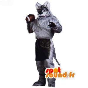 Behåret grå og hvid ulvemaskot - Ulvekostume - Spotsound maskot