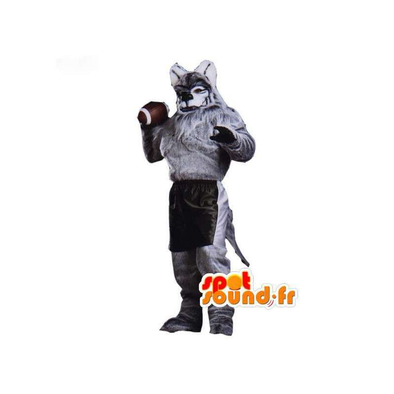 Grey Wolf Mascot branco peludo - Traje do lobo - MASFR003065 - lobo Mascotes