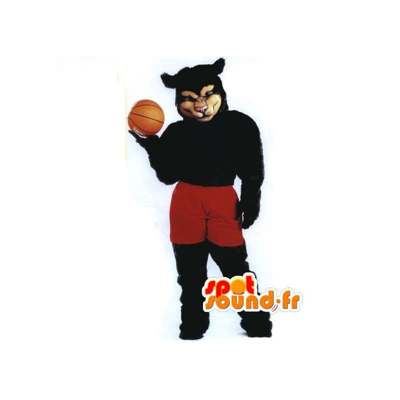Black Bear mascot in red shorts - Black Bear Costume - MASFR003075 - Bear mascot