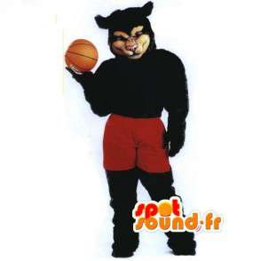 Zwarte beer mascotte in rode broek - Black Bear Costume - MASFR003075 - Bear Mascot