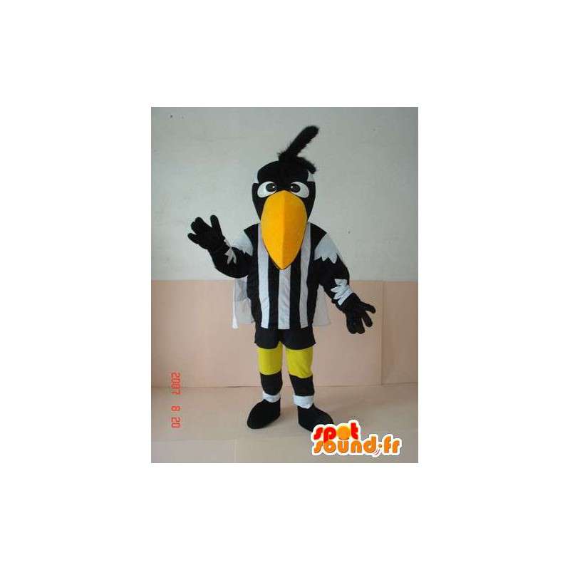 黒と白の縞模様のペリカンのマスコット-審判の鳥の衣装-MASFR00243-鳥のマスコット