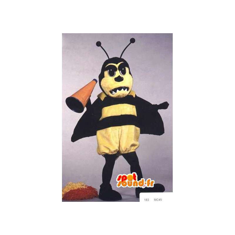 Gul og sort hvepsemaskot - Hveps kostume - Spotsound maskot