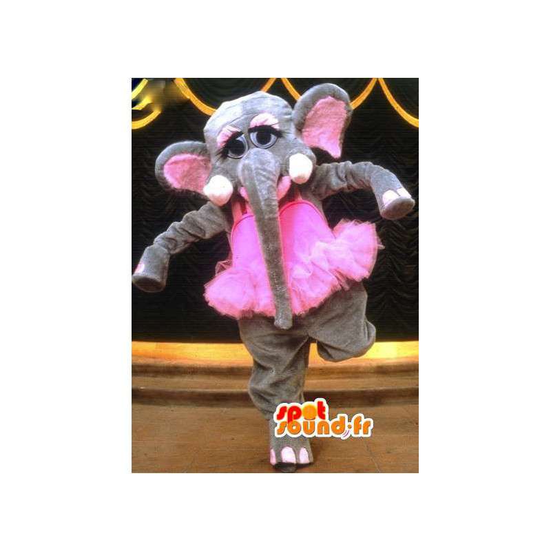 Grå elefantmaskot klädd i rosa tutu - Elefantdräkt - Spotsound