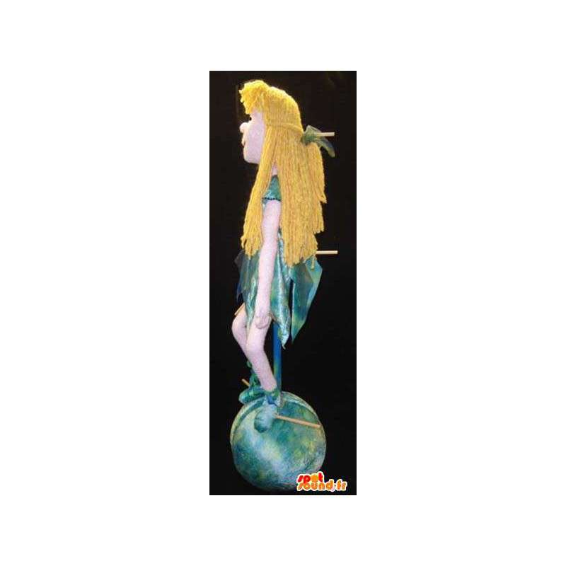 Maskotka blondynka bajki w zielonej i niebieskiej sukience - Fairy Costume - MASFR003121 - Fairy Maskotki