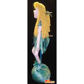 Maskotka blondynka bajki w zielonej i niebieskiej sukience - Fairy Costume - MASFR003121 - Fairy Maskotki