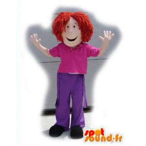 Rødhåret pige maskot klædt i lyserød og lilla - Spotsound maskot