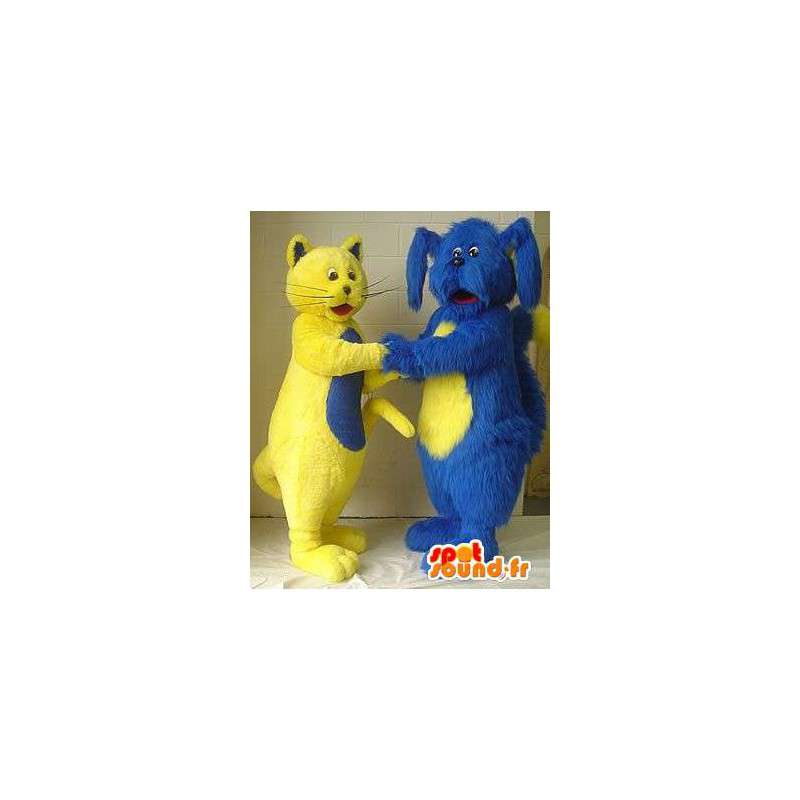Mascots yellow cat and dog Blue - Pack of 2 suits - MASFR003136 - Dog mascots