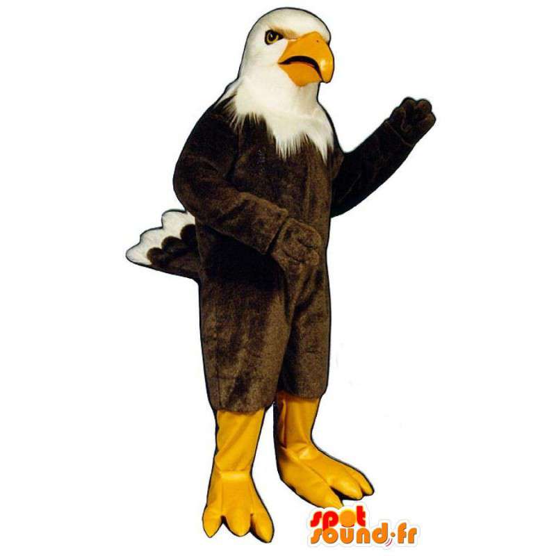 Mascotte d'aigle marron blanc et jaune - Costume d'aigle - MASFR003140 - Mascotte d'oiseaux