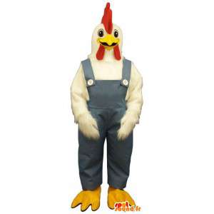 Mascotte de coq blanc en salopette bleue - Costume de coq géant - MASFR003151 - Mascotte de Poules - Coqs - Poulets