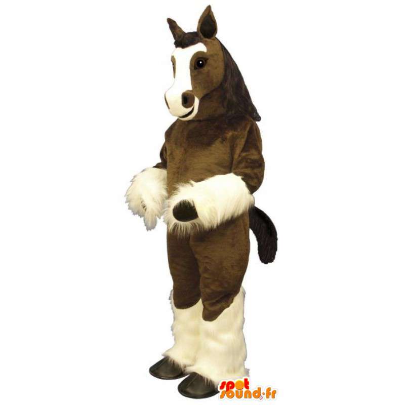 Ruskea ja valkoinen hevonen maskotti - Hevonen Costume Pehmo - MASFR003152 - Mascottes Cheval