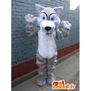 Wolf-Maskottchen mit blauen Augen und weißem Fell - Kostüm-Partei - MASFR00245 - Maskottchen-Wolf