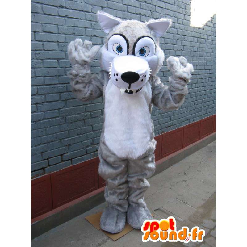 Mascotte lupo con gli occhi azzurri e pelo bianco - festa in maschera - MASFR00245 - Mascotte lupo