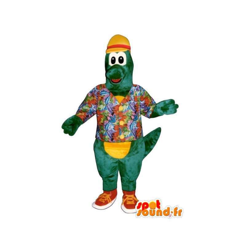 Dinosaurio mascota / cocodrilo verde vestido con vacaciones - MASFR003172 - Mascota de cocodrilos