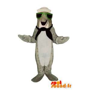Grå delfinmaskot klädd som sjöman - Delfindräkt - Spotsound