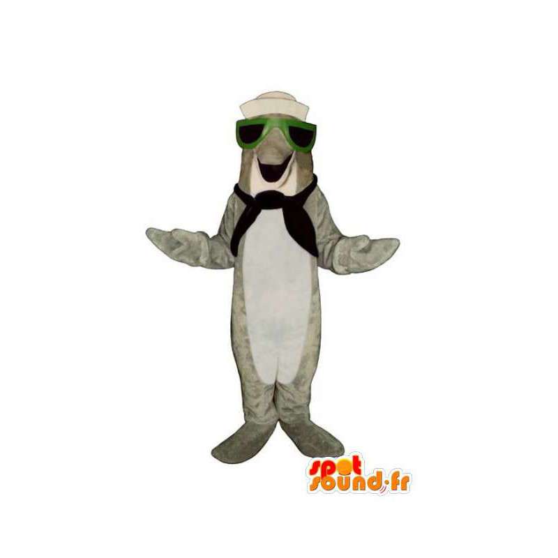 Grijze dolfijn mascotte gekleed als een zeeman - Dolphin Suit - MASFR003176 - Dolphin Mascot