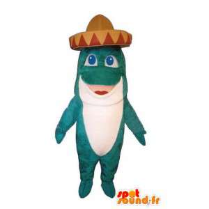 Reusachtige groene vis mascotte met een Mexicaanse hoed - MASFR003182 - Fish Mascottes