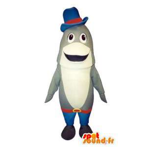 Dolphin mascot dressed in gray and white red and blue - MASFR003183 - Mascot Dolphin