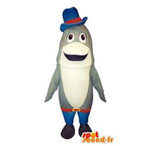 Cinzenta e branca mascote golfinho vestido de vermelho e azul - MASFR003183 - Dolphin Mascot