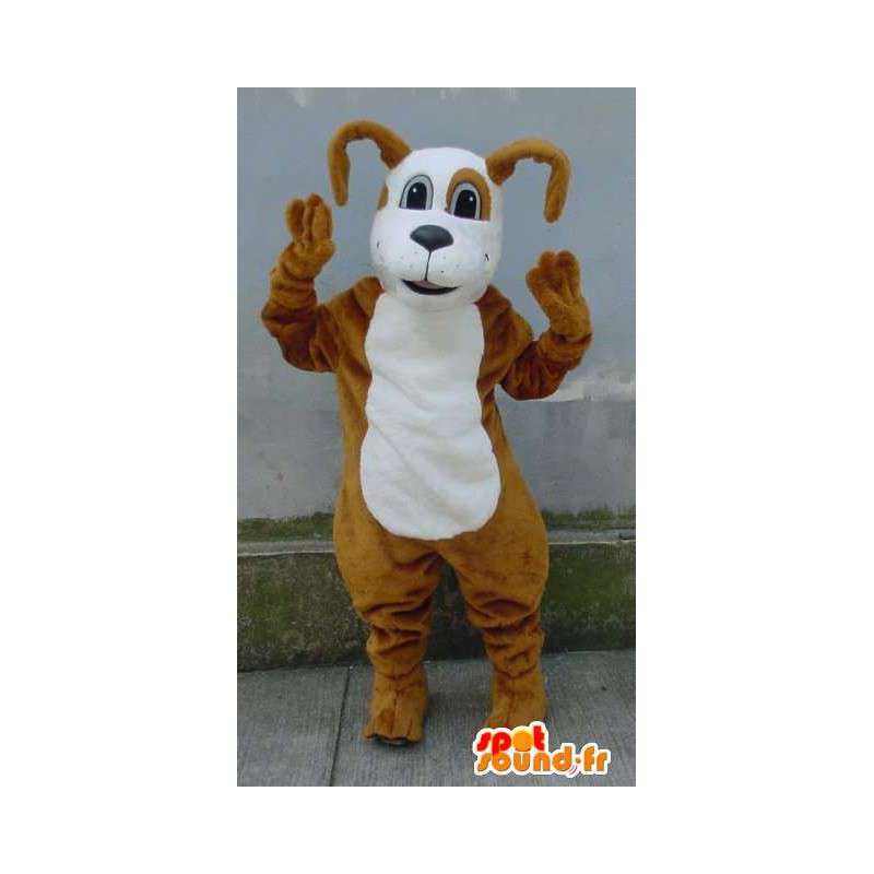 Plys beige og hvid hundemaskot - Hundedragt - Spotsound maskot