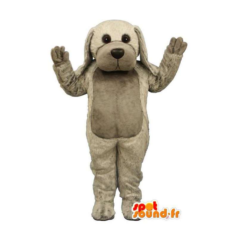 Plyschgrå hundmaskot - beige grå hunddräkt - Spotsound maskot
