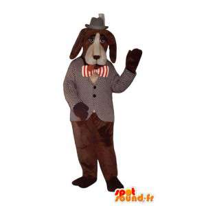 Brown mascotte cane in un vestito grigio e nero  - MASFR003191 - Mascotte cane