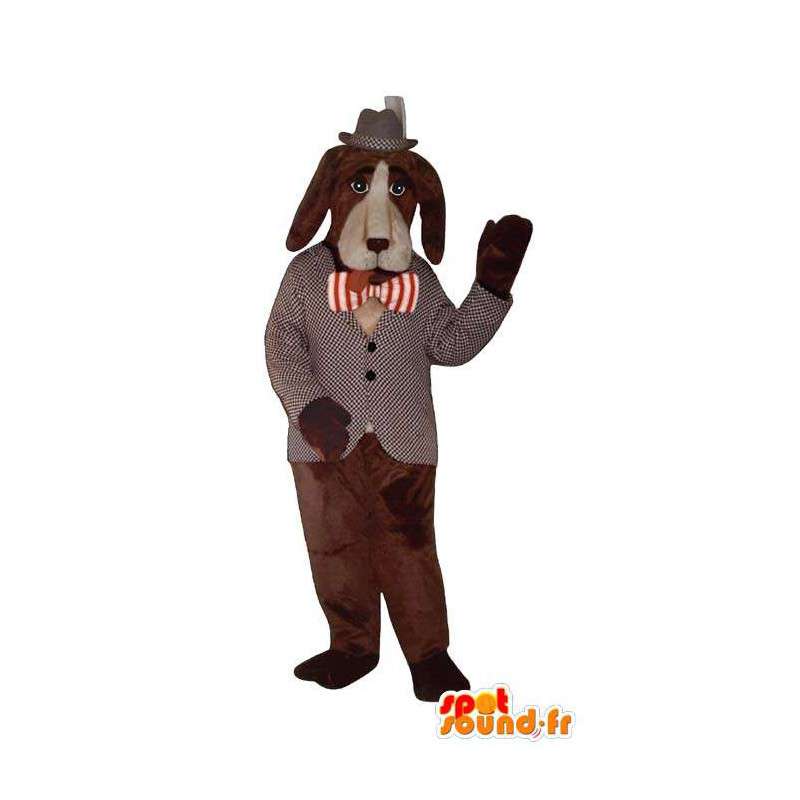 Mascotte de chien marron en costume gris et noir  - MASFR003191 - Mascottes de chien