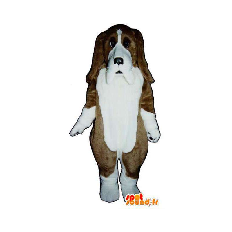 Brun och vit bassetmaskot - Hunddräkt - Spotsound maskot