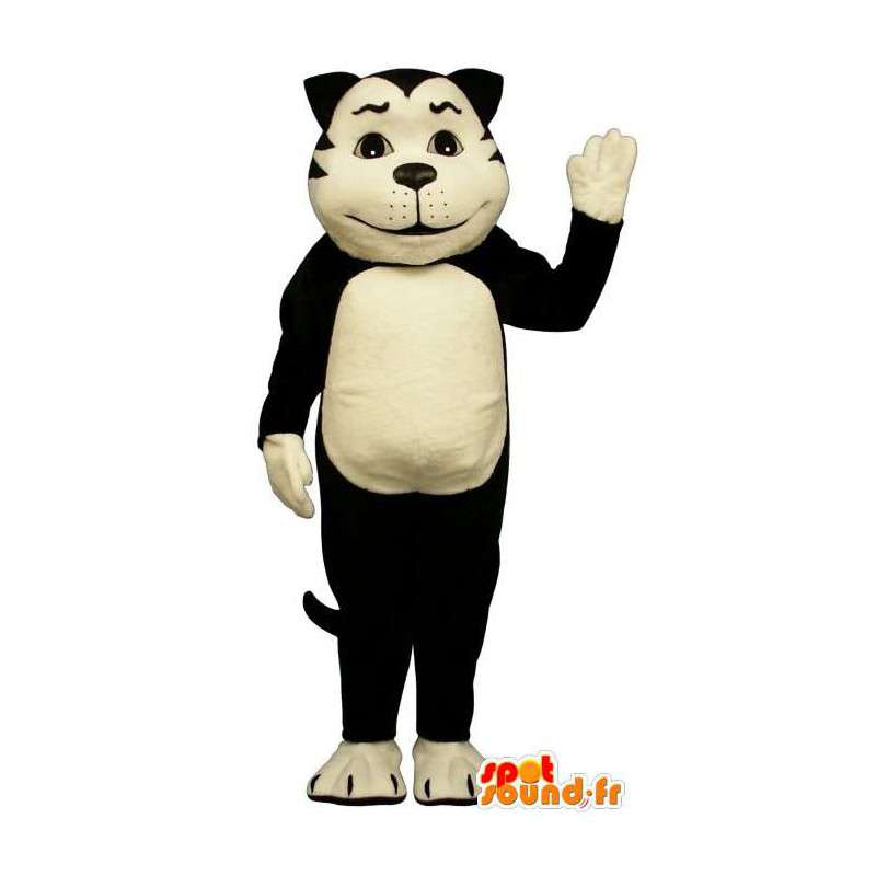 Bílá kočka maskot a černá - obří kočka kostým - MASFR003195 - Cat Maskoti