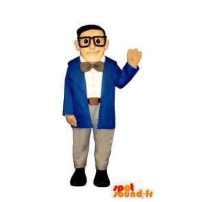 Mascot businessman in blue suit with glasses - MASFR003201 - Human mascots
