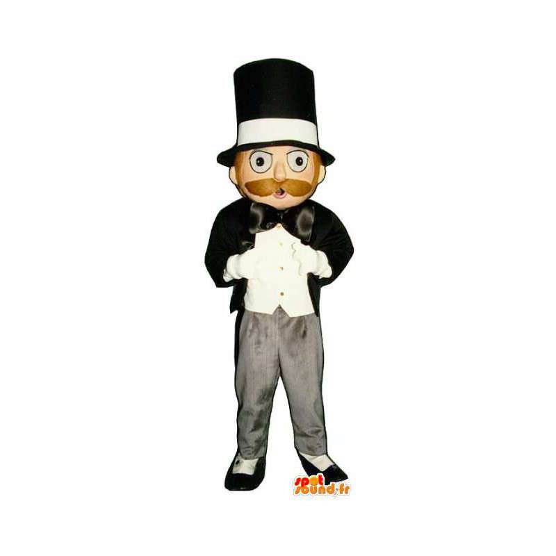 Homem Mascot no smoking preto e branco e chapéu superior - MASFR003209 - Mascotes homem