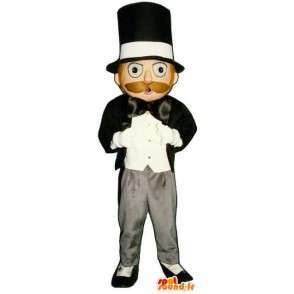 Mascot mann i svart og hvitt smoking og flosshatt - MASFR003209 - Man Maskoter