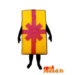 Mascotte en forme de cadeau jaune et rose - Costume de cadeau - MASFR003224 - Mascottes d'objets