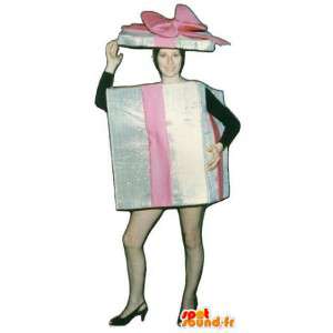 Jättiläinen lahja maskotti vaaleanpunainen ja hopea - Lahja Costume - MASFR003226 - Mascottes d'objets