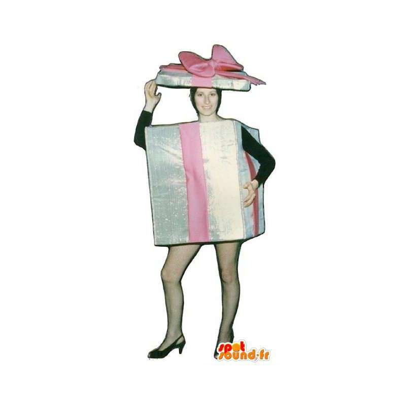Mascotte de cadeau géant rose et argenté - Costume de cadeau - MASFR003226 - Mascottes d'objets