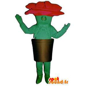 Mascotte en forme de rose rouge et verte géante, dans son pot - MASFR003230 - Mascottes non-classées