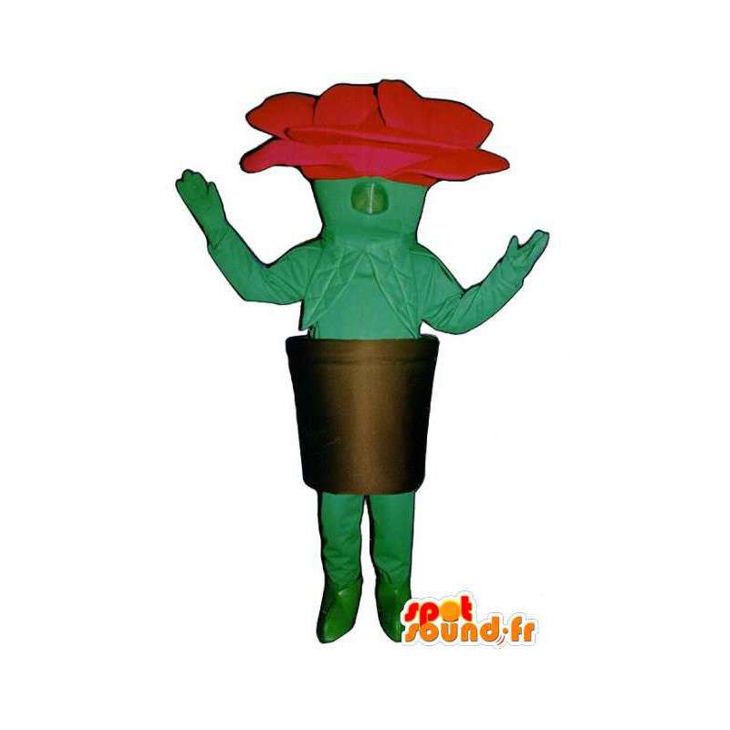 巨大な赤と緑のバラの形をしたマスコット、そのポット-MASFR003230-未分類のマスコット