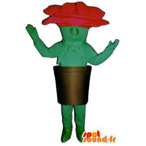 Mascot shaped red rose and green giant in the pot - MASFR003230 - Mascots unclassified