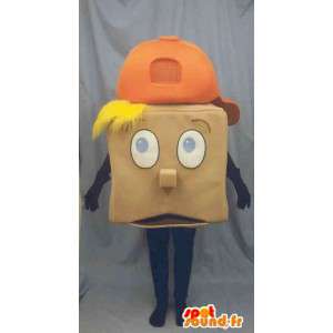 オレンジ色の帽子をかぶった正方形のマスコット金髪の少年-MASFR003234-男の子と女の子のマスコット