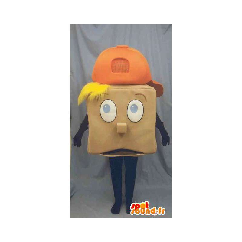 Loiro mascote quadrado com uma tampa cor de laranja - MASFR003234 - Mascotes Boys and Girls