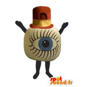 Mascote globo ocular gigante com um chapéu vermelho e amarelo - MASFR003243 - Mascotes não classificados