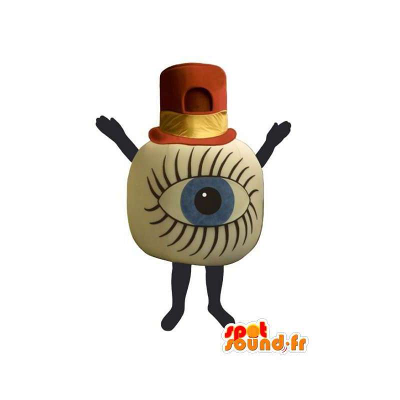 Kæmpe øjenmaskot med en rød og gul hat - Spotsound maskot