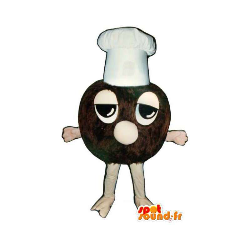 Mascot trufa de chocolate con una gorra blanca - MASFR003249 - Mascotas de pastelería