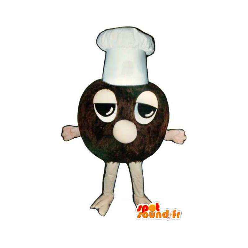 Mascotte de truffe en chocolat avec une toque blanche - MASFR003249 - Mascottes de patisserie