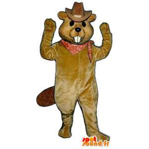Brown beaver mascot dressed as a cowboy - Costume beaver - MASFR003262 - Beaver mascots