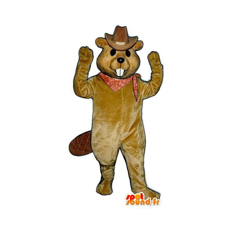 Brown beaver mascot dressed as a cowboy - Costume beaver - MASFR003262 - Beaver mascots